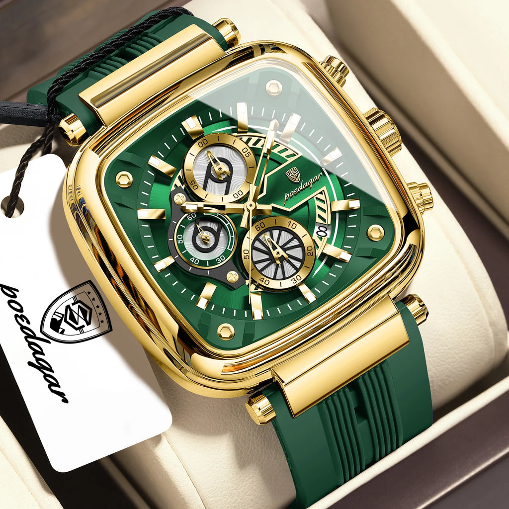 POEDAGAR Square Silicone Sport Watch