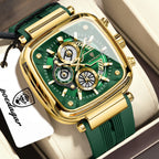 POEDAGAR Square Silicone Sport Watch