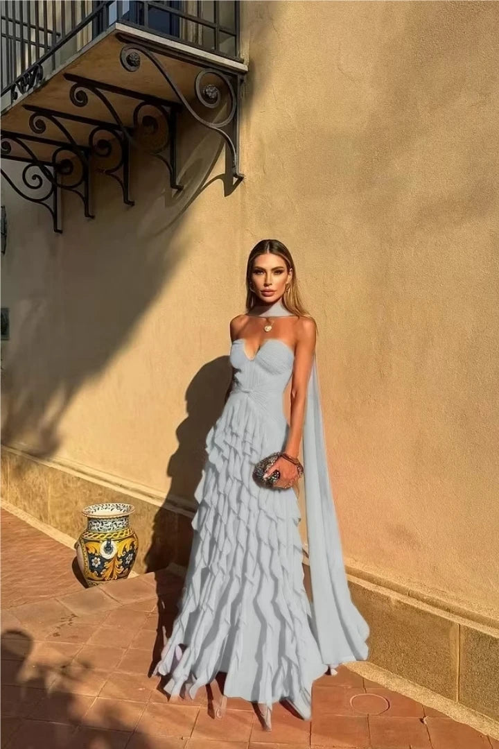 Halter Ruffle Chiffon Gown