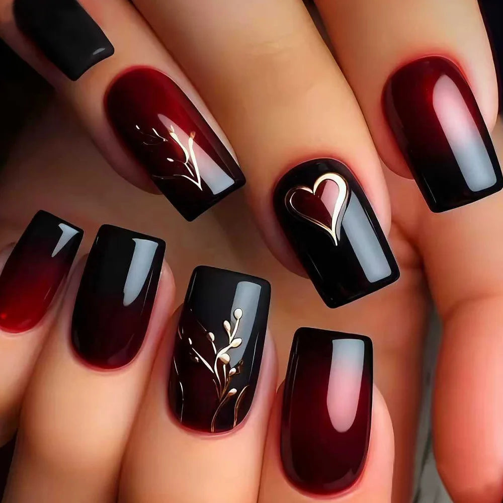 Gothic False Nails Dark Red