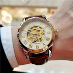 AOKULASIC Skeleton Leather Automatic Watch