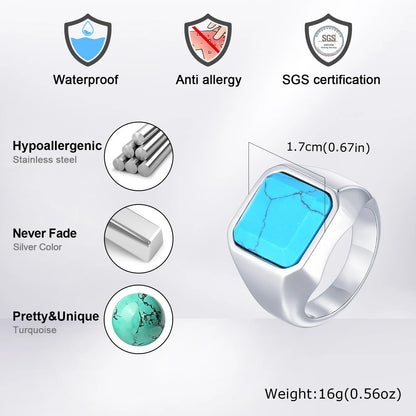 Punk Natural Stone Stainless Steel Ring