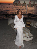 Long-Sleeve Lace Patchwork Maxi Dress