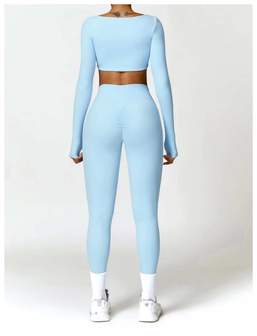 Nylon Solid Long Sleeve Two-Piece Yoga Set