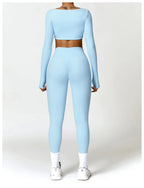 Nylon Solid Long Sleeve Two-Piece Yoga Set