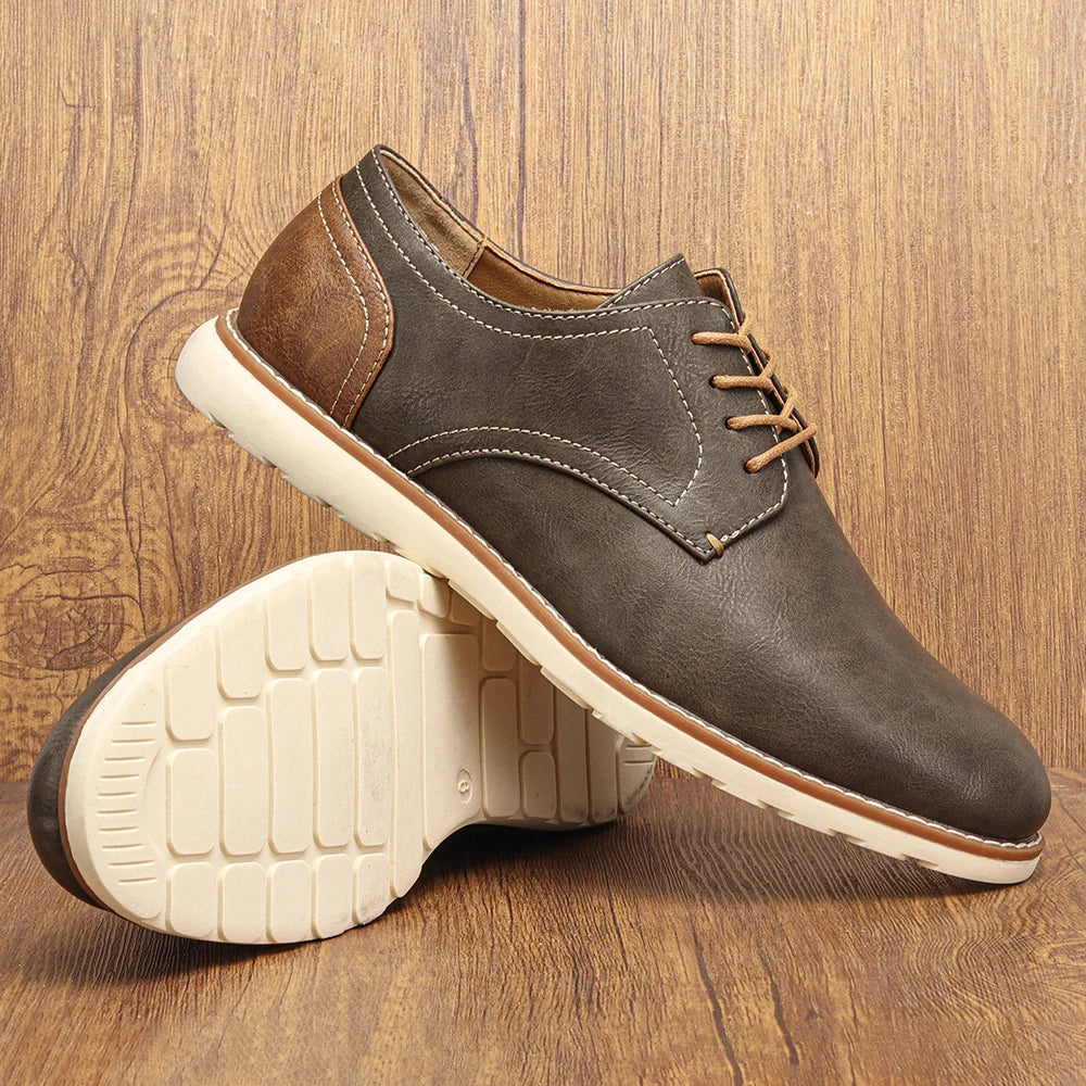Artificial Leather Lace-Up Loafers