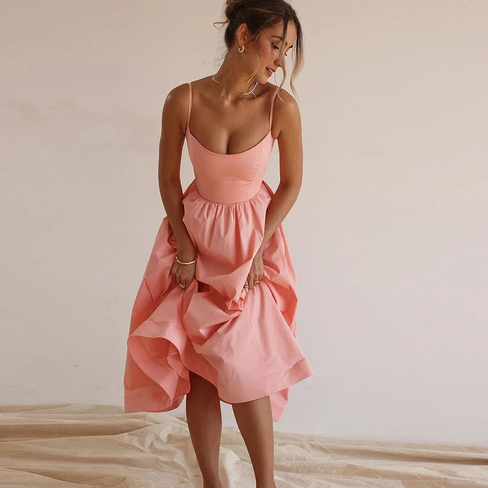 Elegant Spaghetti Strap Midi Dress