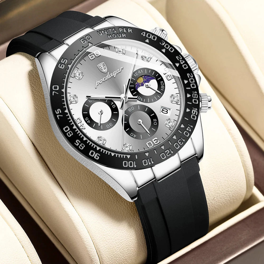 POEDAGAR Military Chronograph Silicone Watch