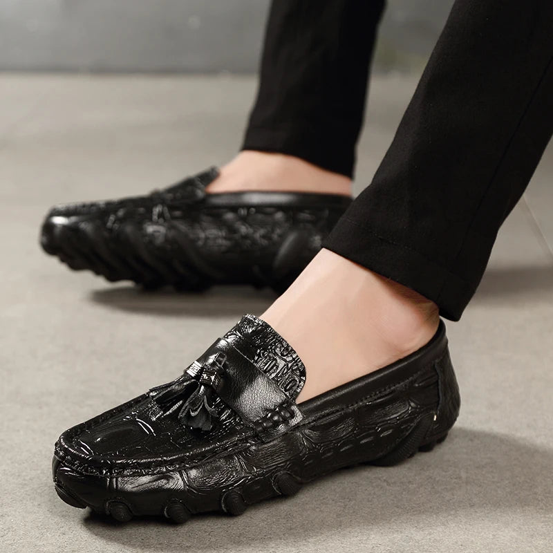 Crocodile Pattern Leather Loafers