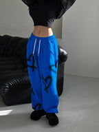 Heart Print Drawstring Wide-Leg Sweatpants