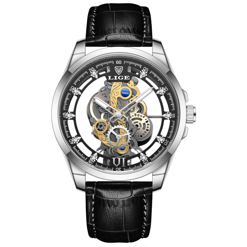 LIGE Gold Skeleton Vintage Watch