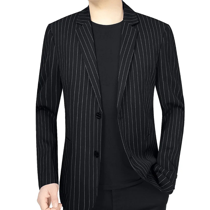 Thin-Stripe Notch-Collar Suit Blazer