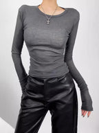 Broadcloth Solid Crew Neck True-To-Size Fit Top