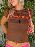 Broadcloth Letter Print Crew Neck Crop Top