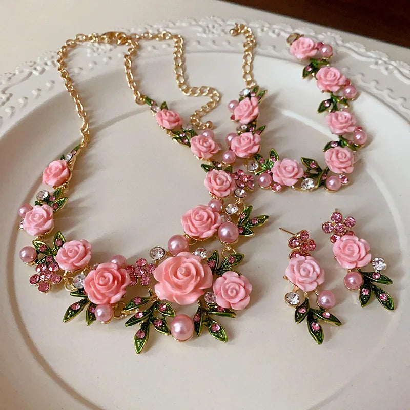 Crystal Pearl Necklace Set