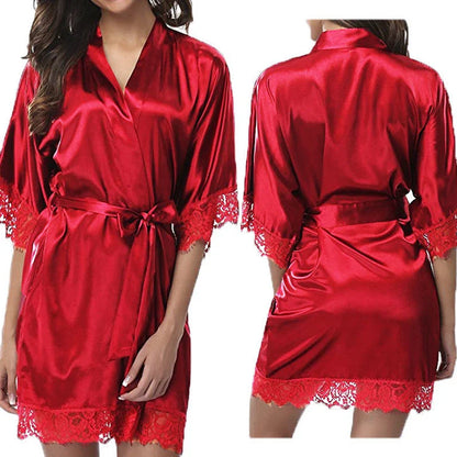 Women's Ice Silk Glossy Robe Nightgown