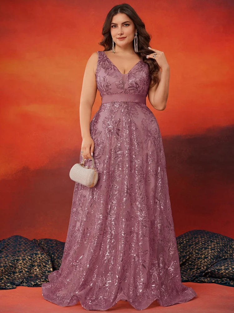 Deep V-Back Sequin Gown