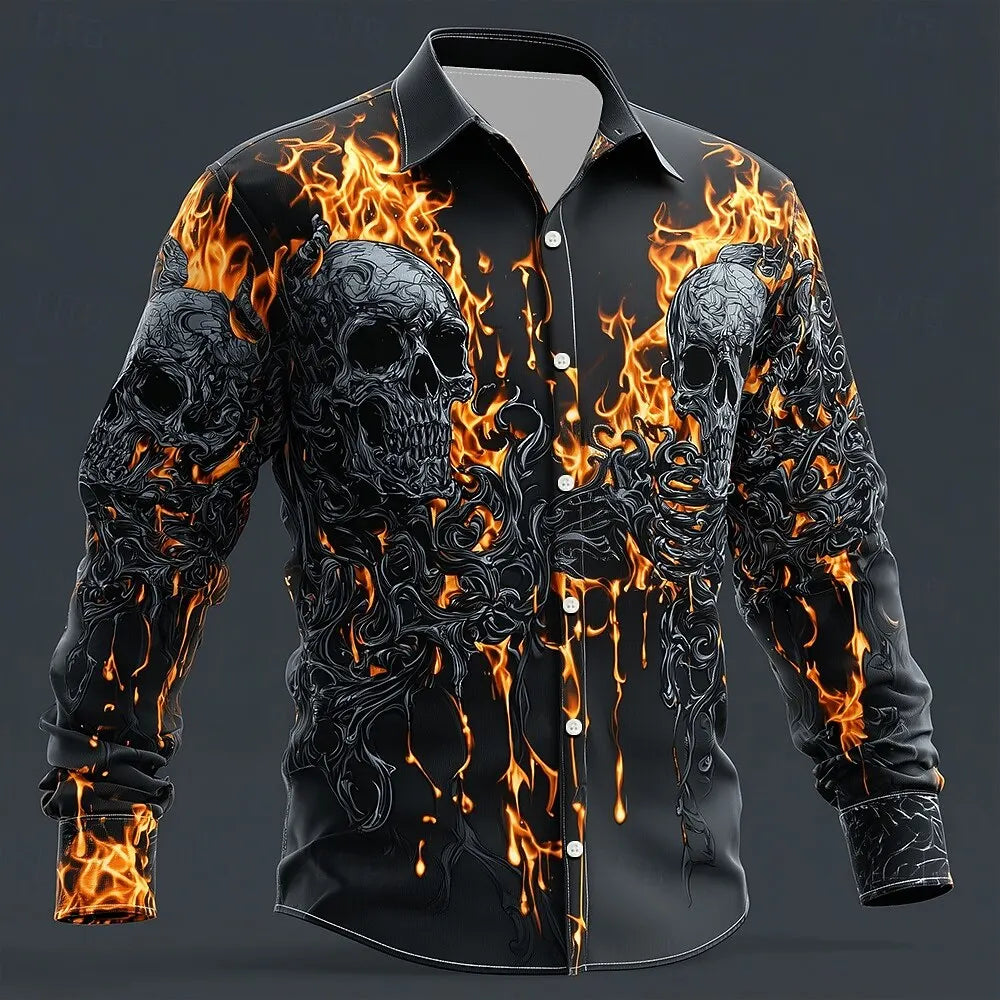 Skull Flame Button Up Shirt
