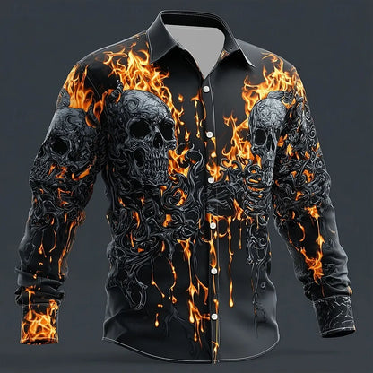 Skull Flame Button Up Shirt