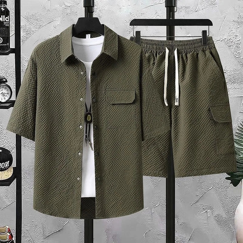 Ice Silk Shirt Shorts Korean Set