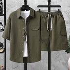 Ice Silk Shirt Shorts Korean Set
