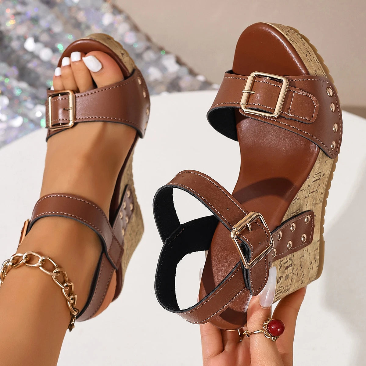 Women Pleated Gladiator Sandals