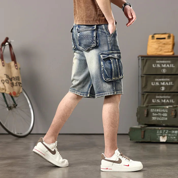 American Retro Denim Cargo Shorts