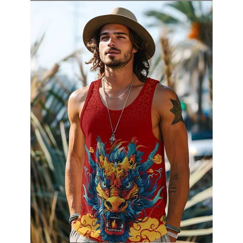 Chinese Dragon Print Tank Top