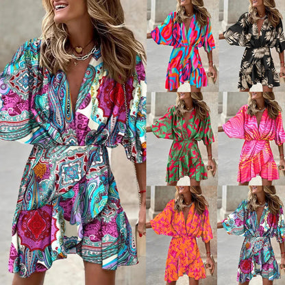 Elegant Printed Long Shirt Dress