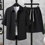 Ice Silk Shirt Shorts Korean Set