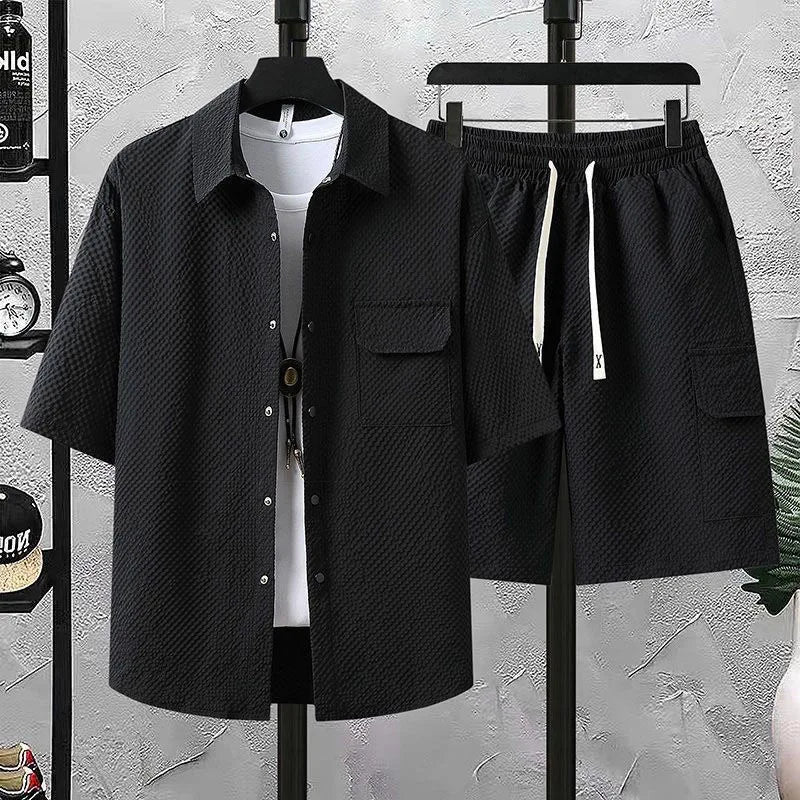 Ice Silk Shirt Shorts Korean Set