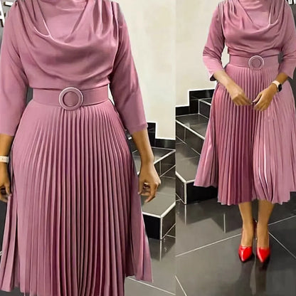 Elegant Pleated Office Dress