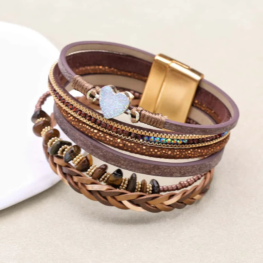 Love Heart Charm Leather Bracelet