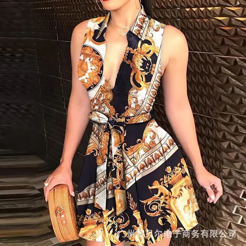 Sleeveless Printed Silk Dress