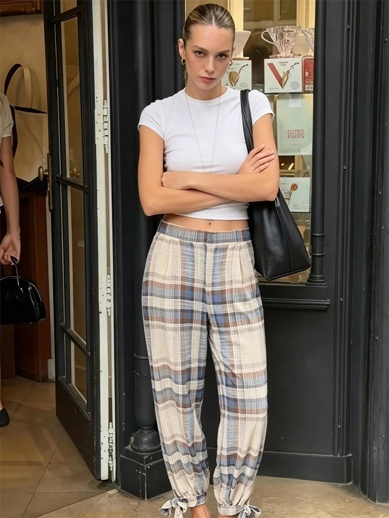 Guobioziy Mesh Bow Straight-Leg Pants