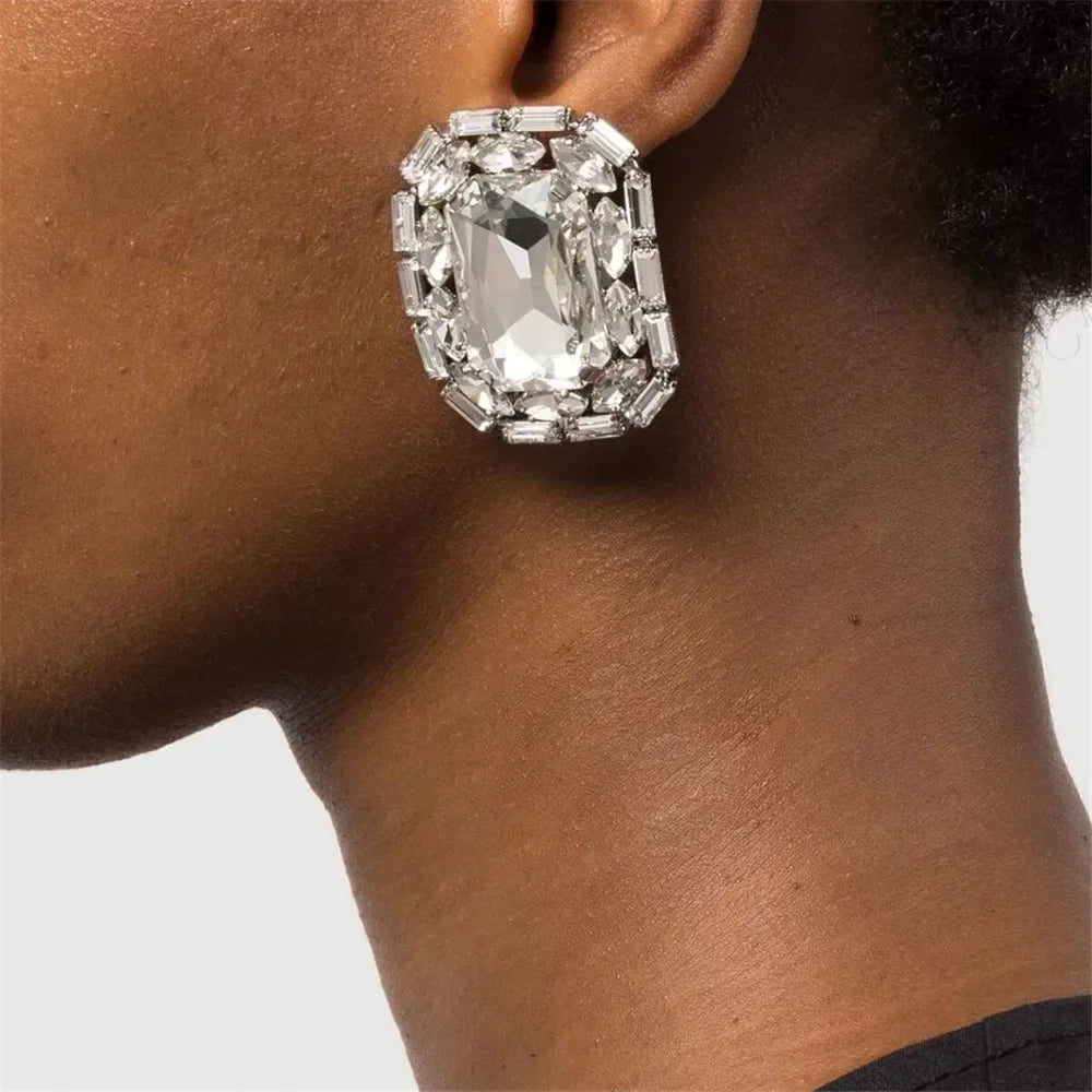 Crystal Square Clip Earrings