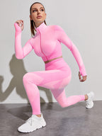 Polyester Long Sleeve True-To-Size Fit Two-Piece Yoga Set