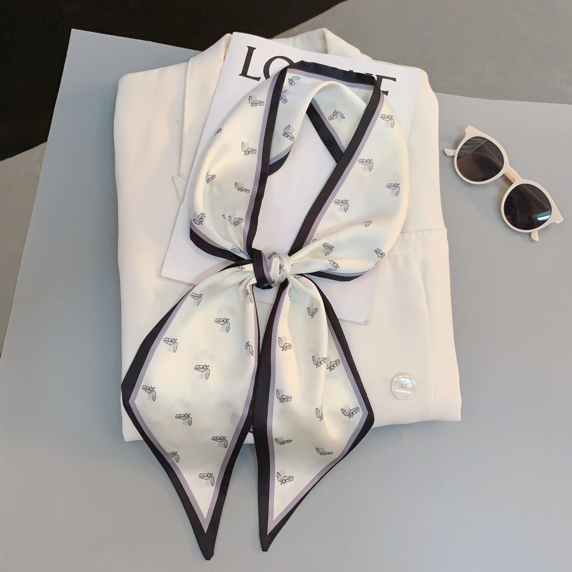 Horse Pattern Long Silk Scarf