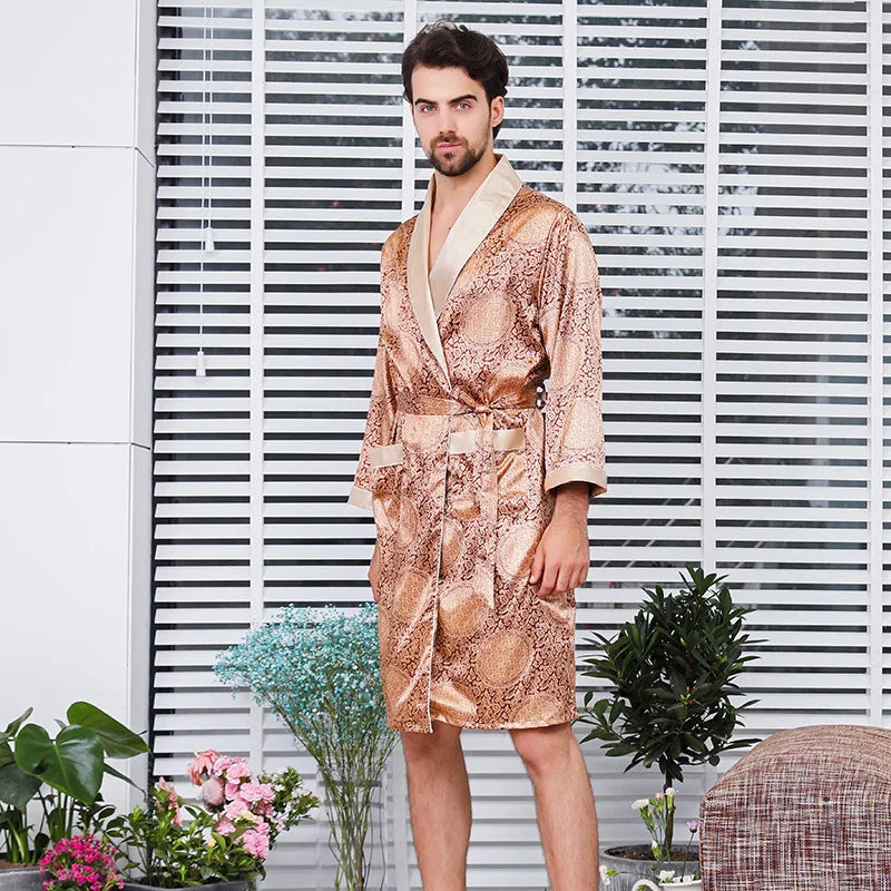 Summer Satin Shorts Robe Bathrobe