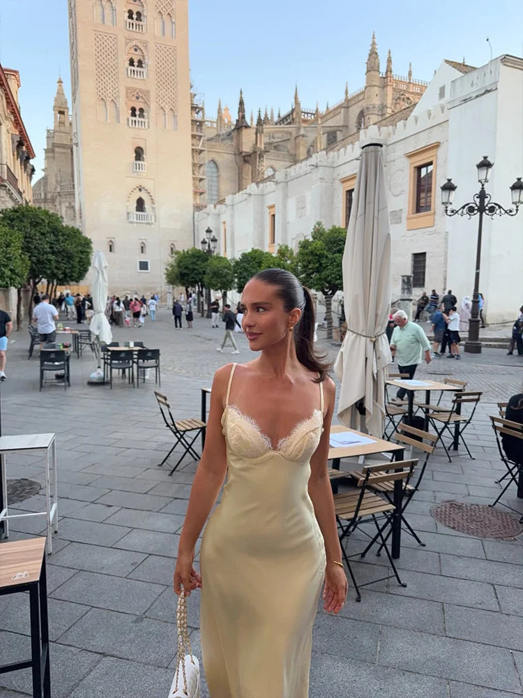Lace Patchwork V-Neck Camisole Dress