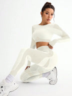 Polyester Striped Three-Quarter Sleeve Two-Piece Yoga Set