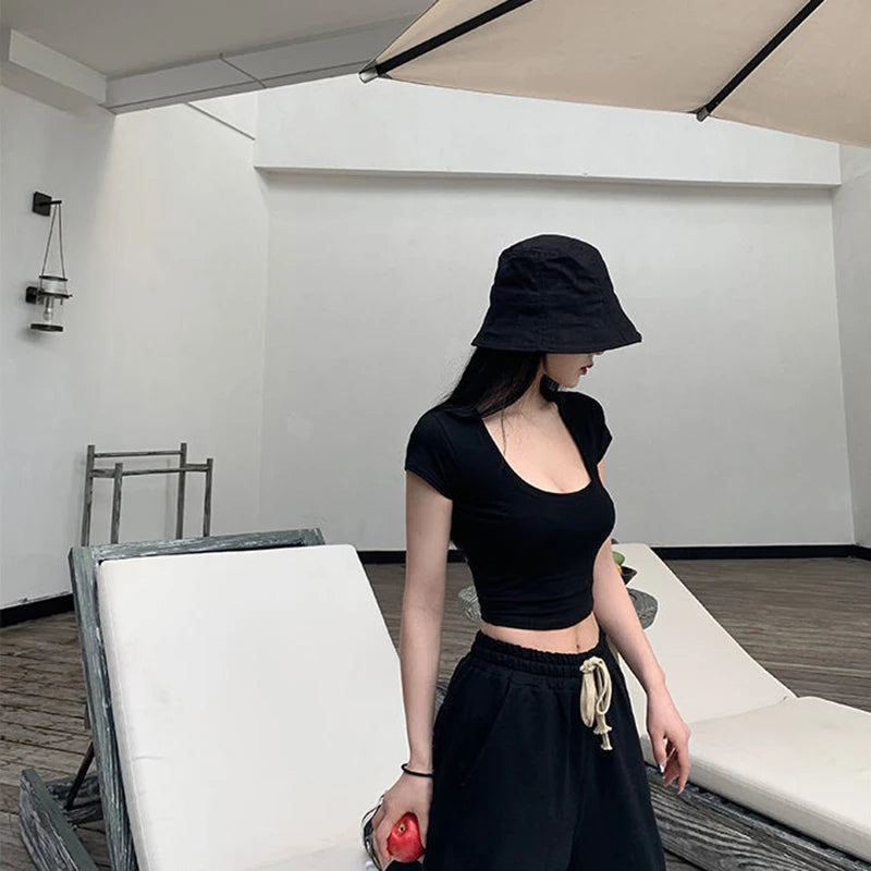 Broadcloth Solid Square Neck Slim Fit Crop Top