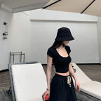 Broadcloth Solid Square Neck Slim Fit Crop Top