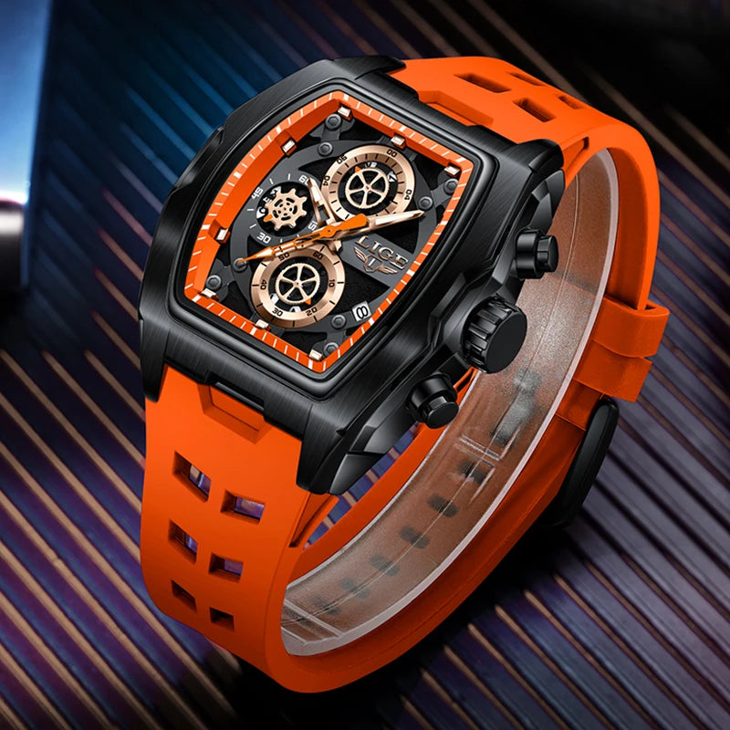 LIGE Square Chronograph Silicone Watch