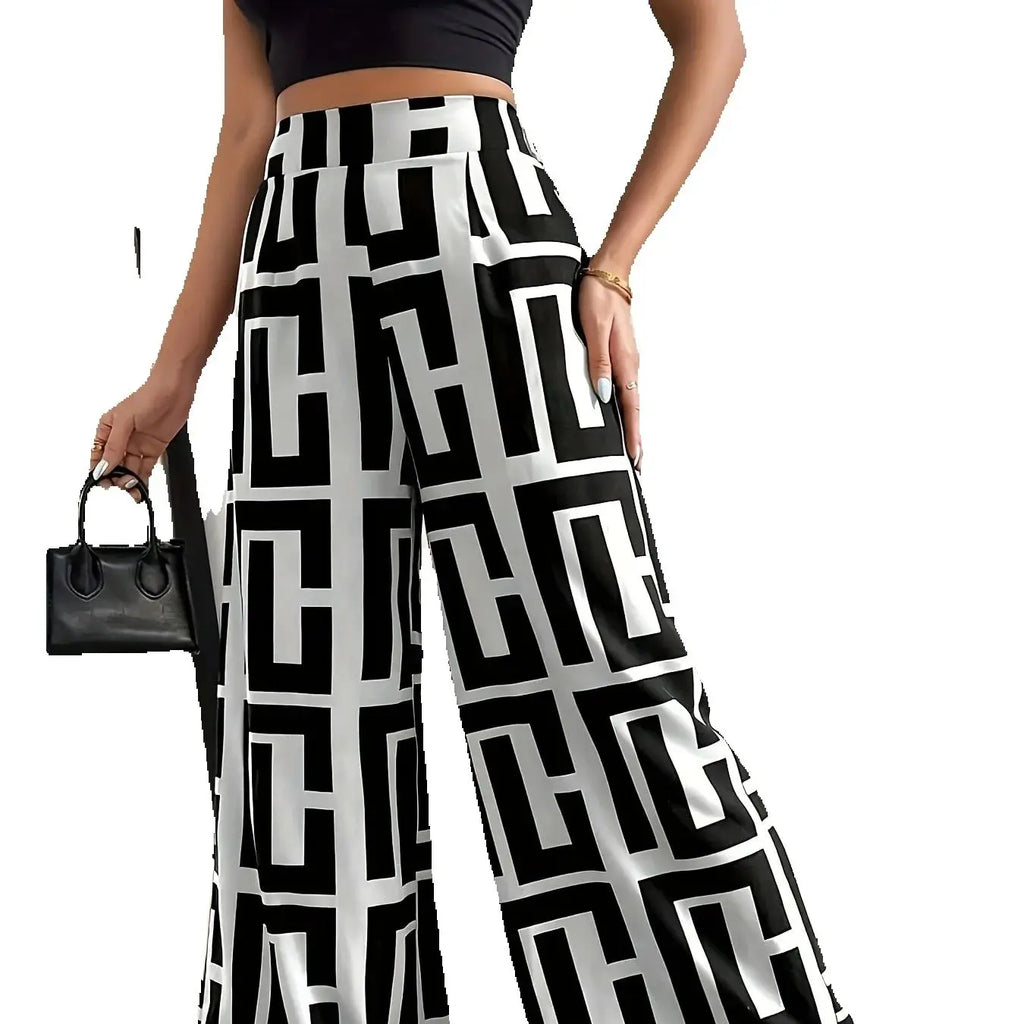 Checkered Print Bohemian Wide-Leg Pants