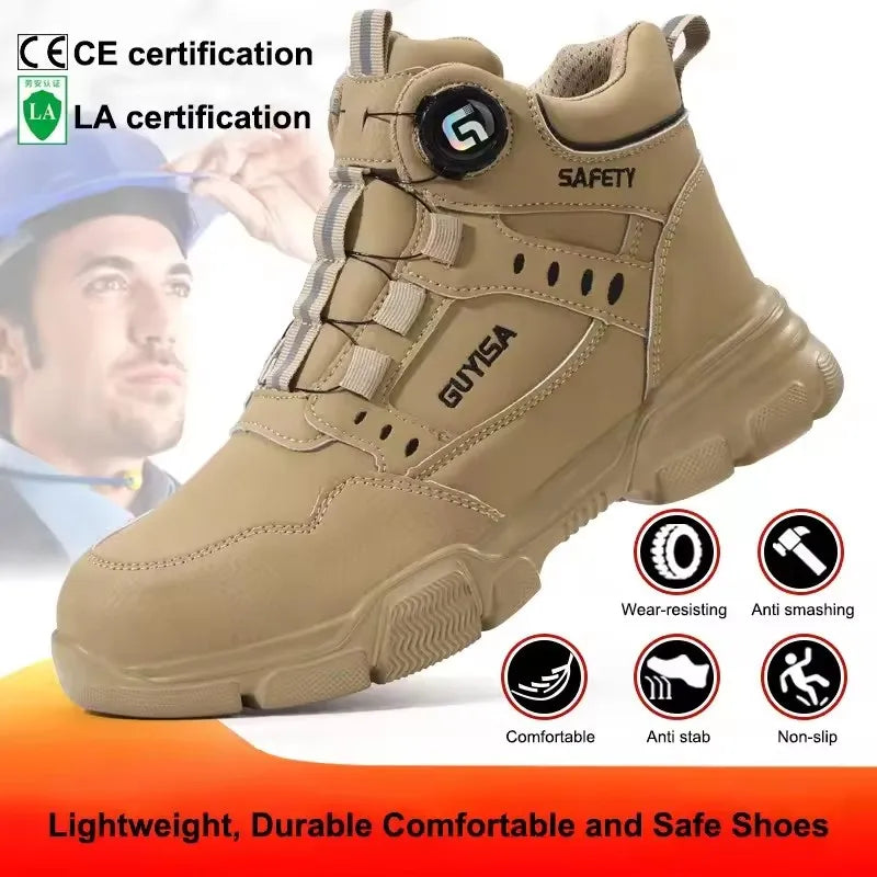 Rotating-Button Steel-Toe Work Boots