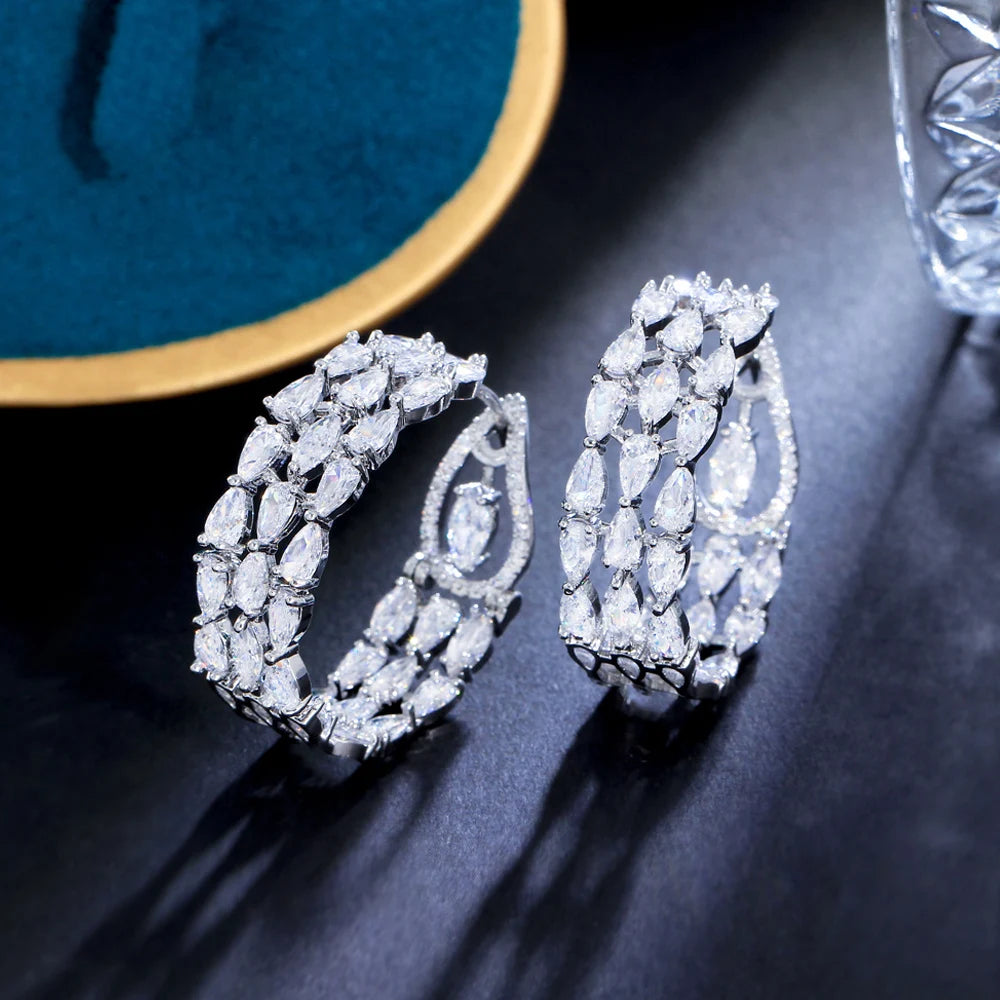 Silver Zircon Round Hoop Earrings