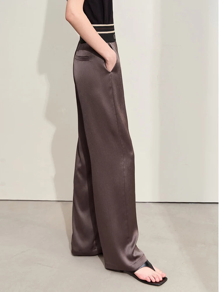 AMII Letter Embroidery Wide-Leg Trousers