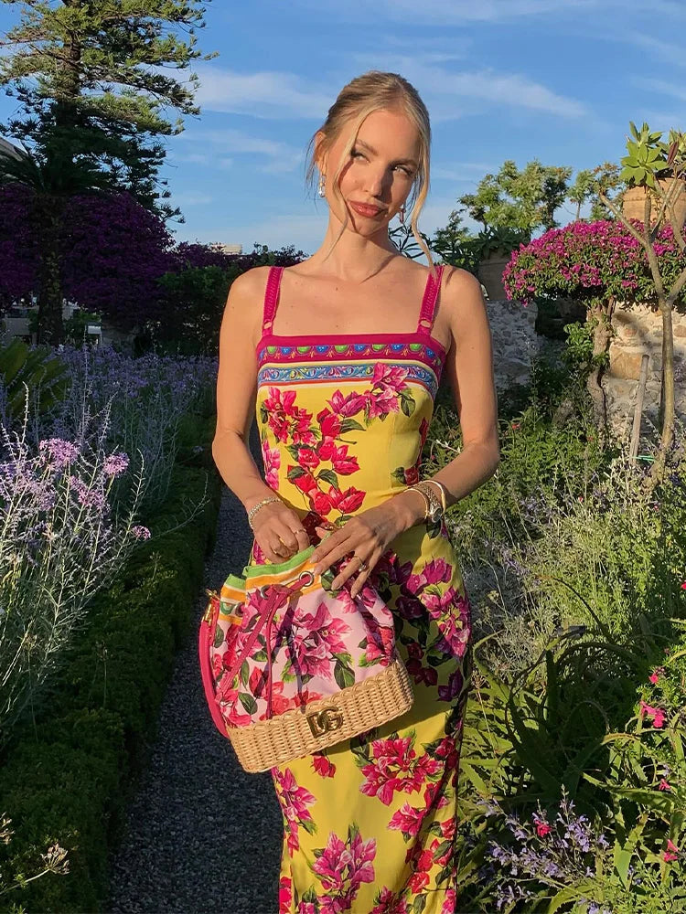 Floral Spaghetti-Strap Midi Dress