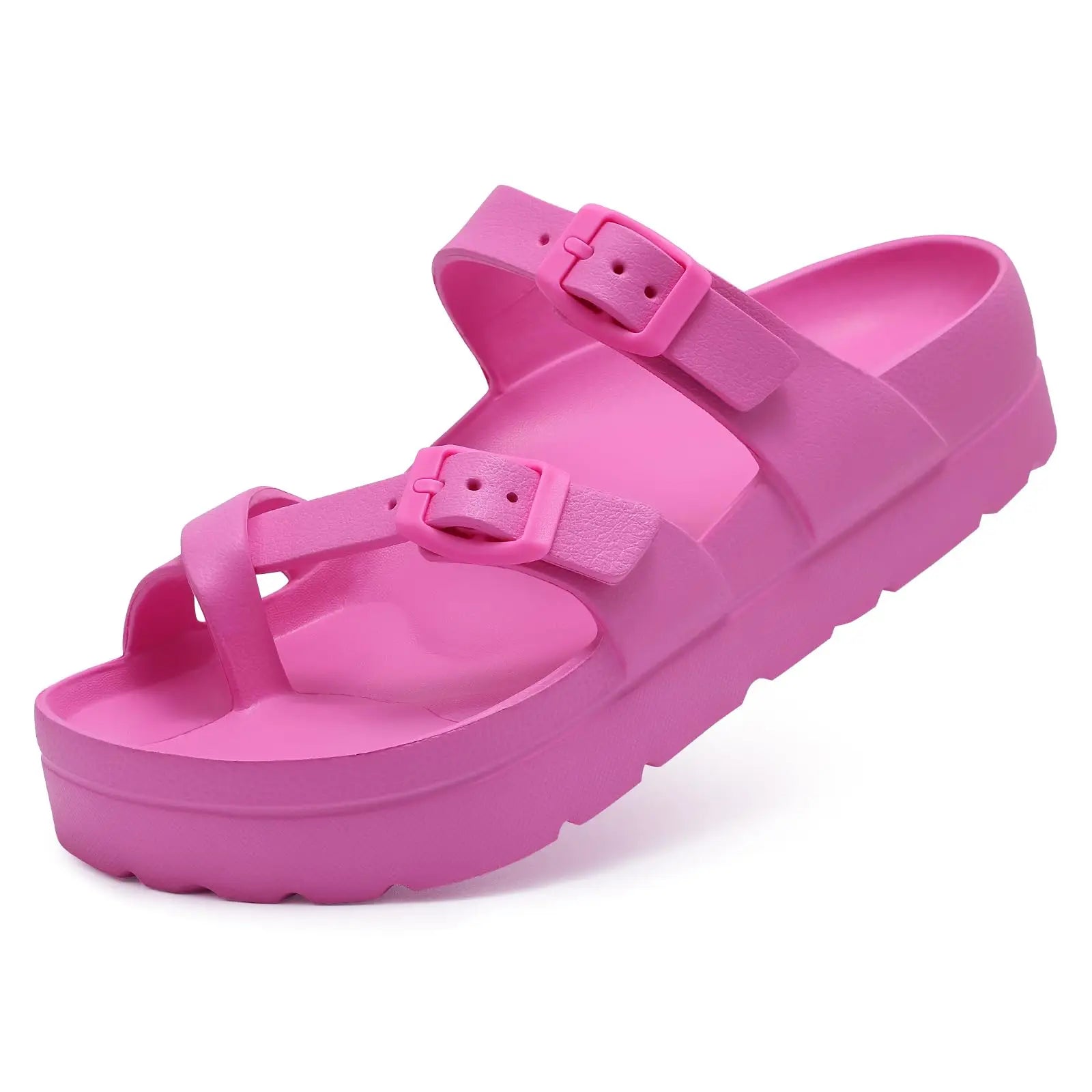 Women Buckle Platform Slides